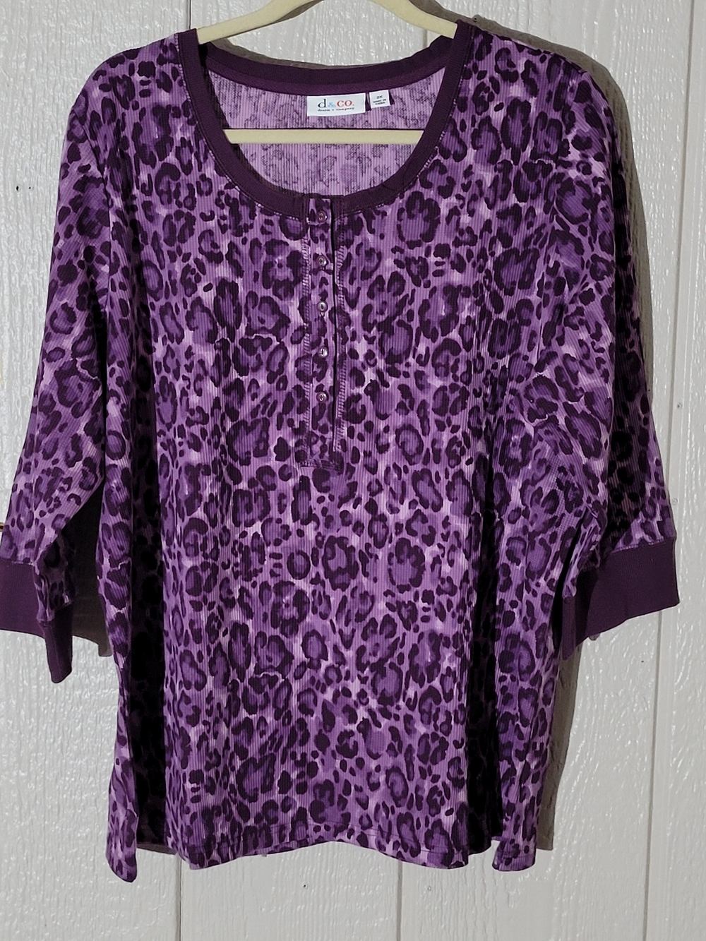 d&co. Purple Leopard-Print Long Sleeve Henley Top